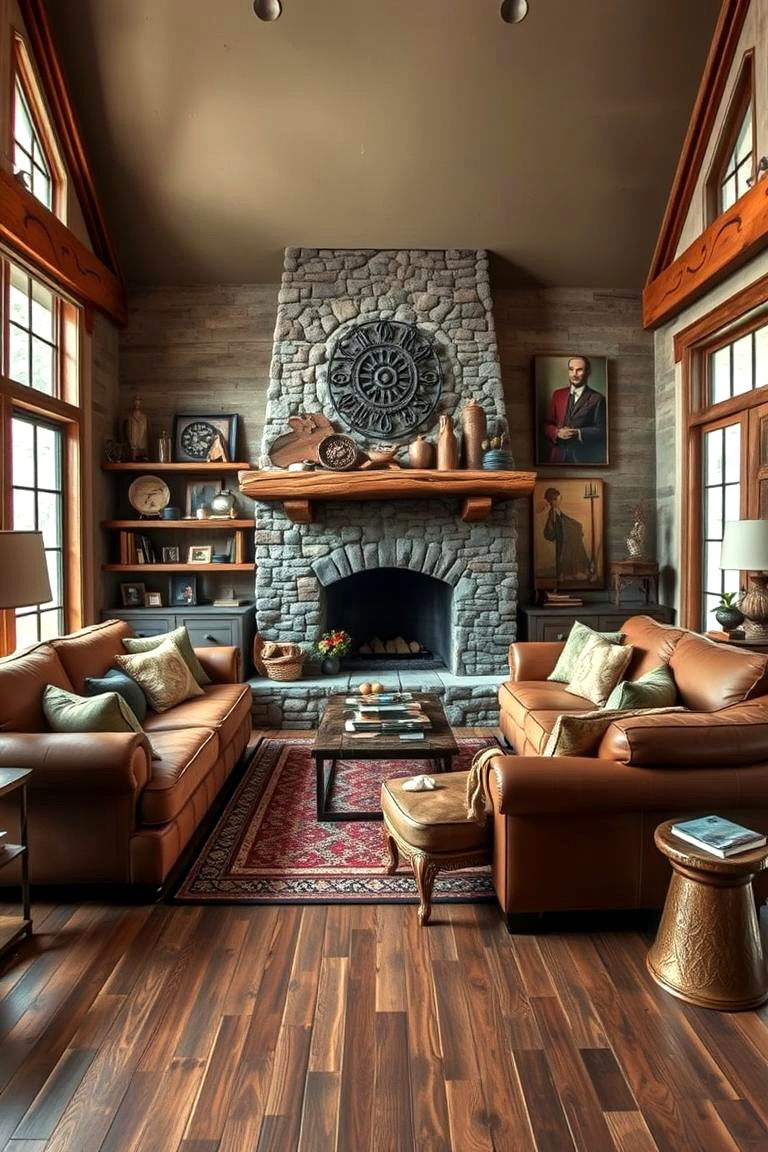 Rustic Charm with Warm Accents - 24 Living Room Ideas With Sectionals and Fireplace
