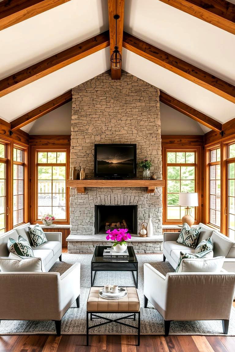 Rustic Charm with a Contemporary Twist - 24 Sunroom With Fireplace