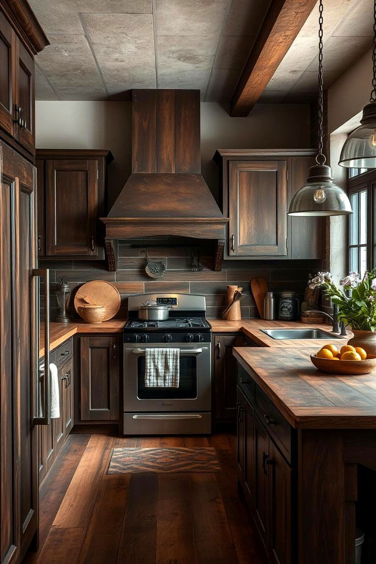 Rustic Charm with a Touch of Country Style - 24 Dark Wood Kitchen Cabinets