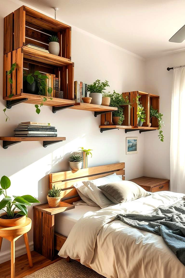 Rustic Crate Shelves - 24 Bedroom Shelving Ideas