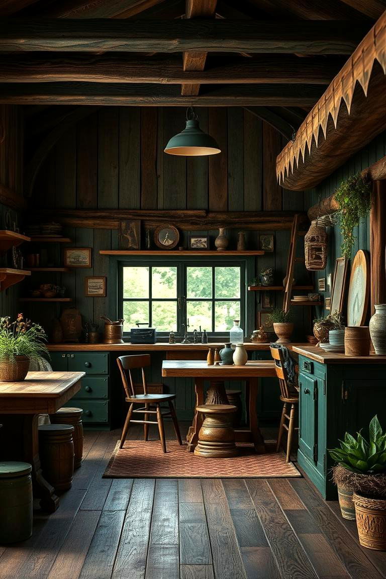 Rustic Dark Green Charm - 24 Dark Green Living Room Ideas