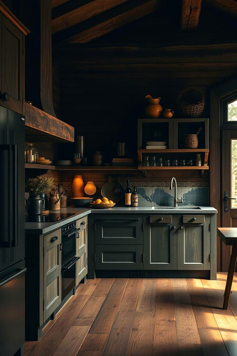 Rustic Dark Kitchen with Bold Accents - 24 Dark Kitchen Ideas