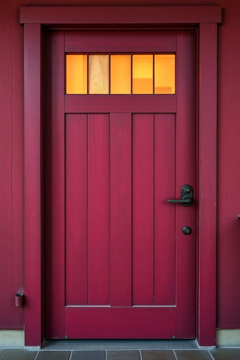 Rustic Dark Red Door with Wooden Overtones - 24 Dark Red Front Door Ideas