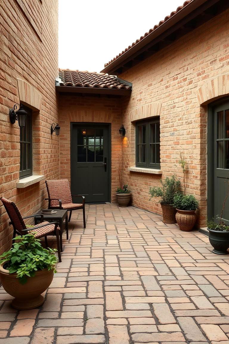 Rustic Earth Toned Herringbone Design - 24 herringbone brick patio designs
