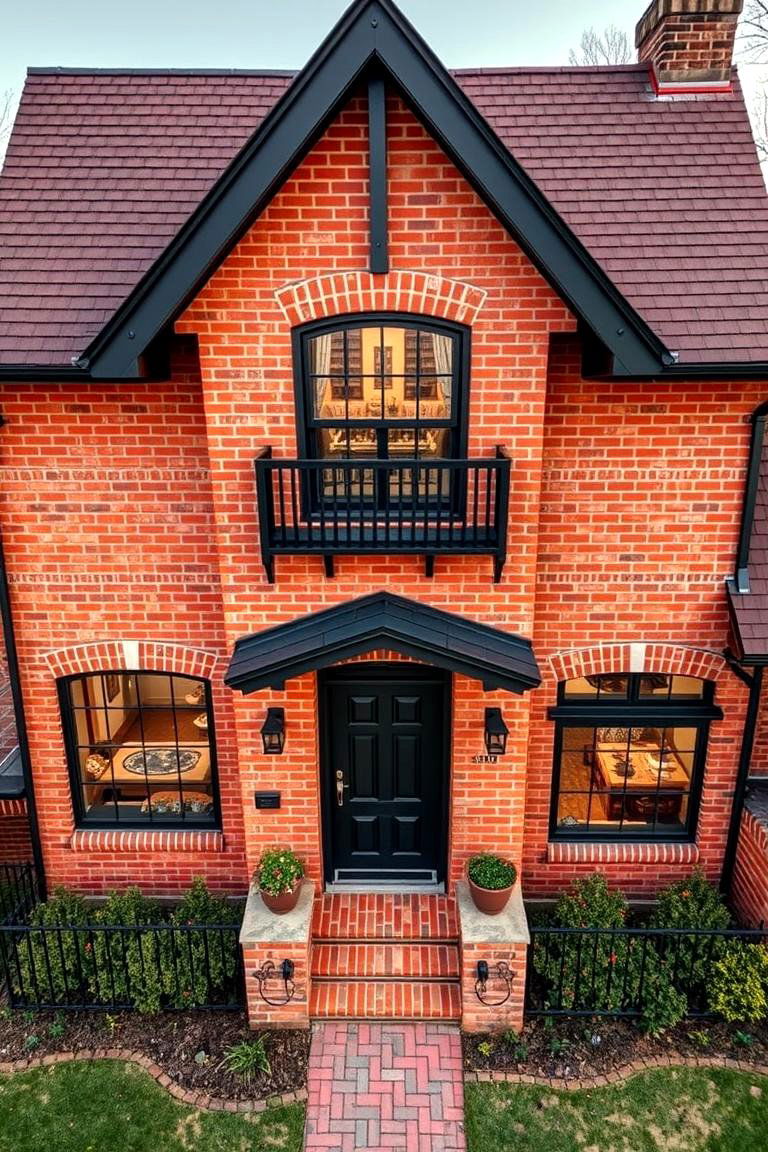 Rustic Elegance with a Twist - 24 Red Brick House with Black Trim Design Ideas