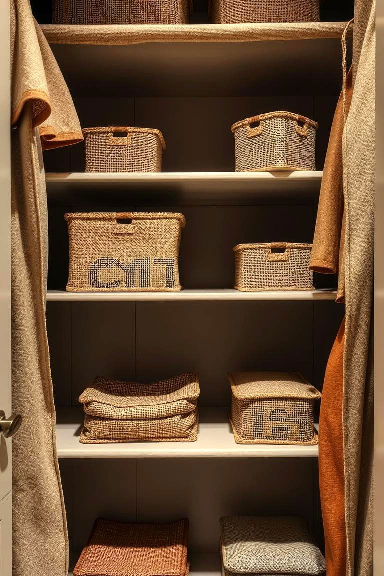 Rustic Fabric and Burlap Inserts - 24 Rustic Closet Ideas