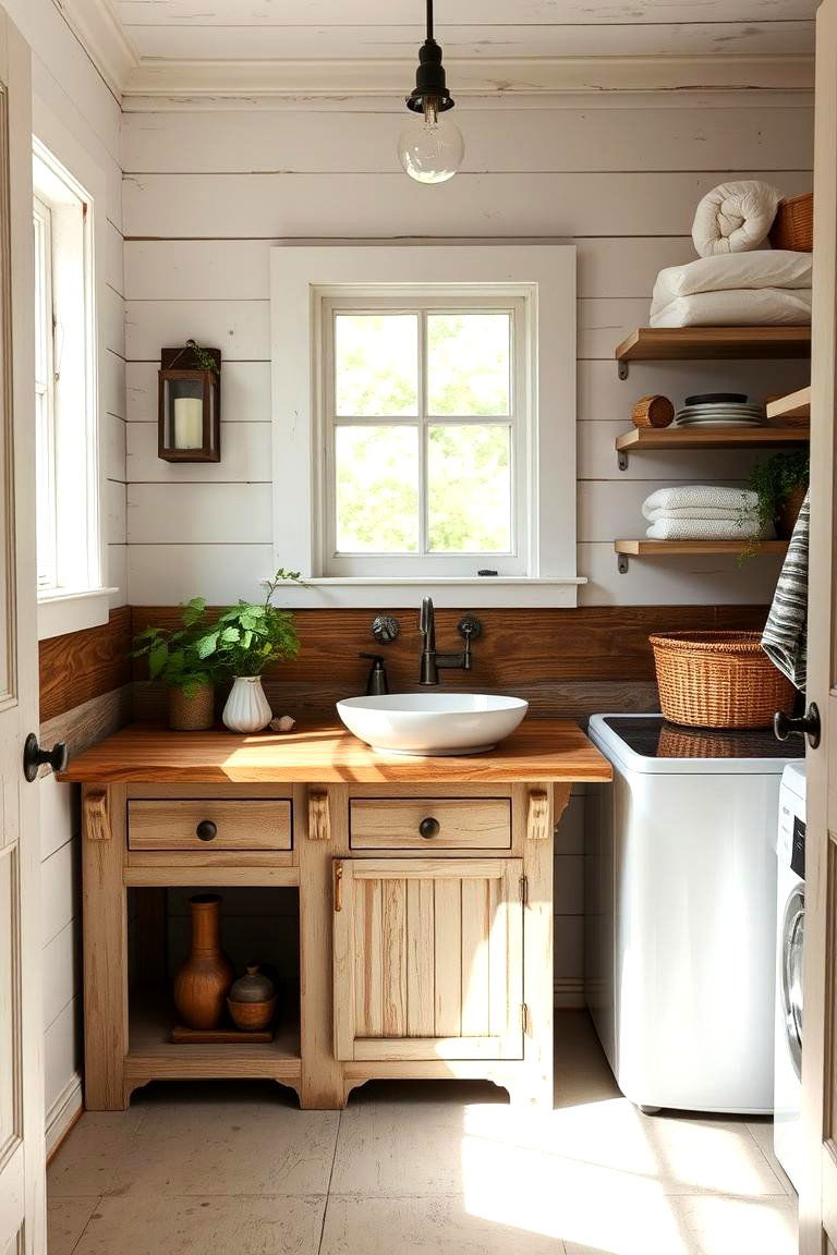Rustic Farmhouse Charm - 24 Laundry Room Sink Ideas
