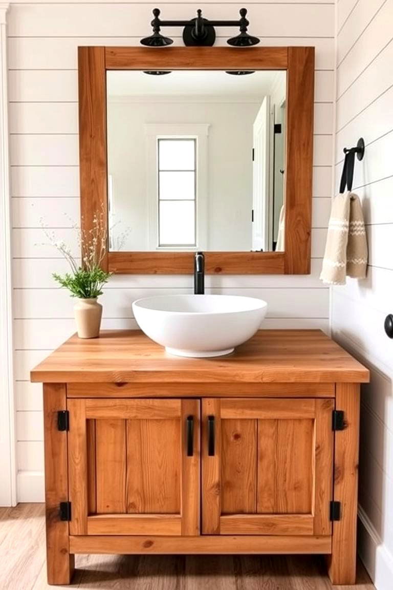 Rustic Farmhouse Charm - 24 Wood Bathroom Vanity Ideas