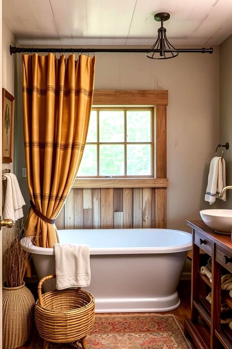 Rustic Farmhouse Charm - 24 bathroom curtain ideas