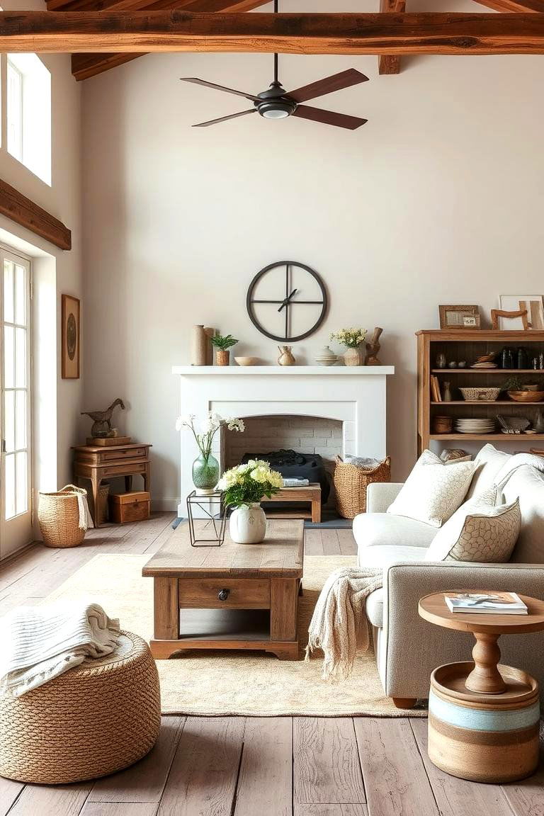 Rustic Farmhouse Charm - 24 Cream Living Room Ideas