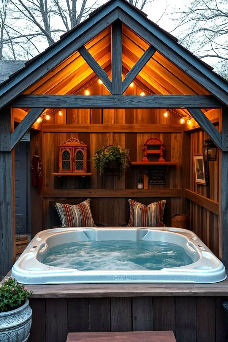 Rustic Farmhouse Charm Enclosure - 24 Hot Tub Enclosure Ideas