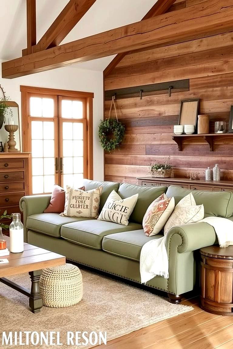 Rustic Farmhouse Charm Reimagined - 24 sage green couch living room ideas