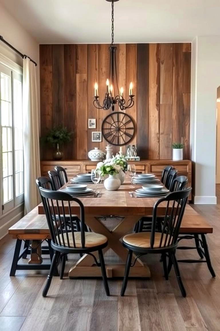 Rustic Farmhouse Dining Room with Earthy Tones - 24 Black and Brown Interior Design Ideas