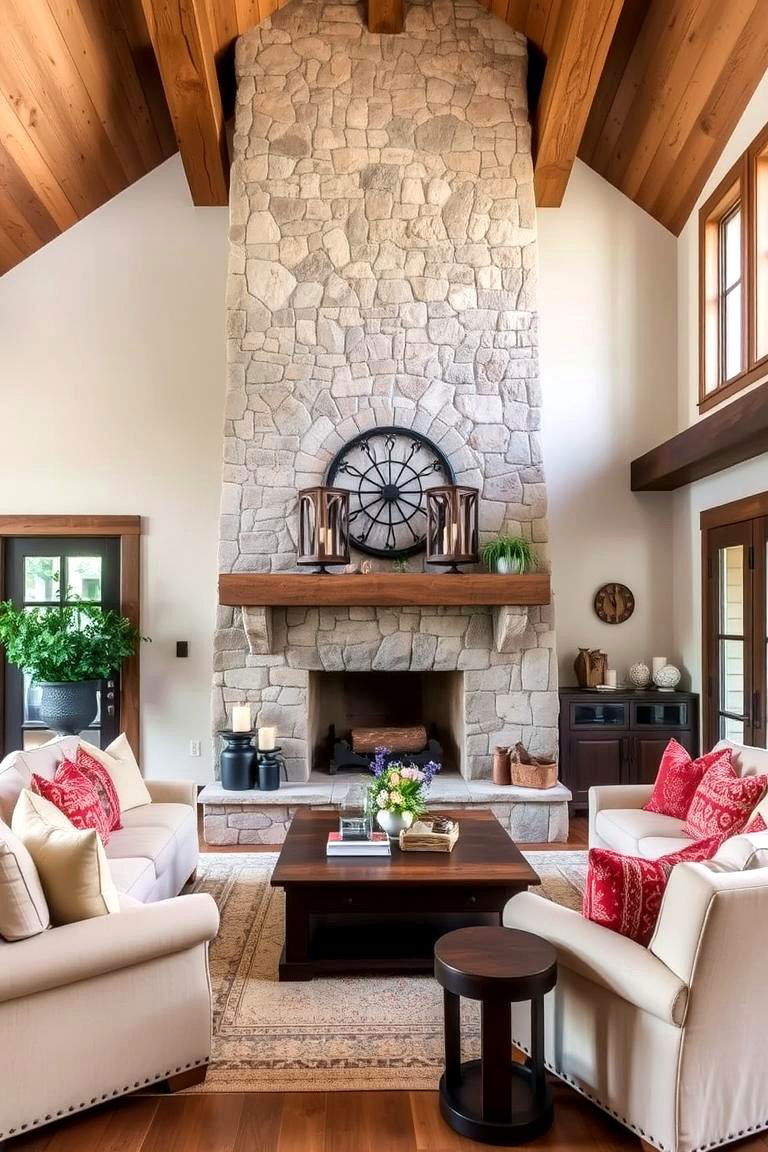 Rustic Farmhouse Fireplace Focus - 24 Country Living Room Ideas