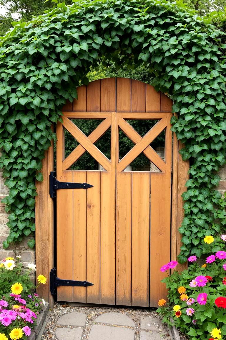 Rustic Farmhouse Gate with Wooden Lattice - 24 Fence Gate Ideas