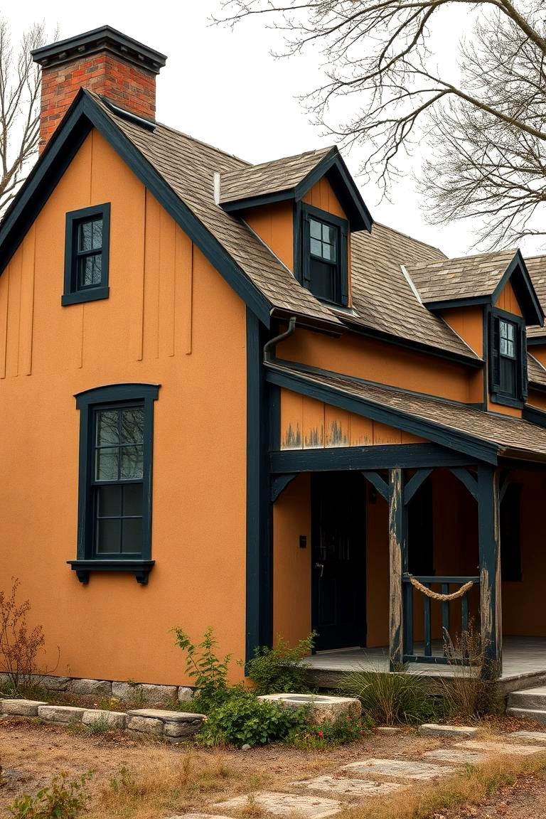 Rustic Farmhouse Tan House with Contrasting Black Trim - 24 Tan House With Black Trim Design Ideas