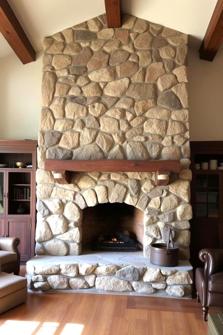 Rustic Fieldstone Charm - 24 Floor to Ceiling Stone Fireplace Ideas