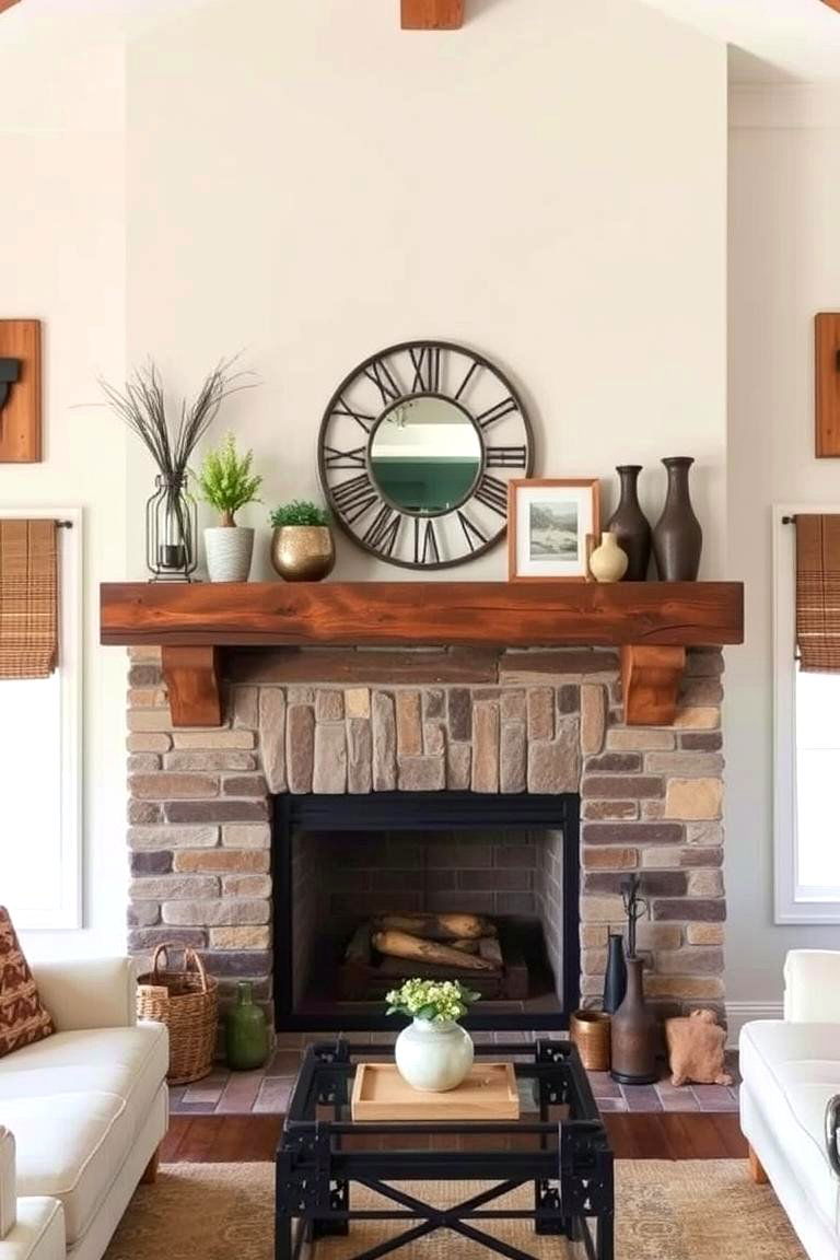 Rustic Fireplace Mantel - 24 Cottagecore Interior Design Ideas