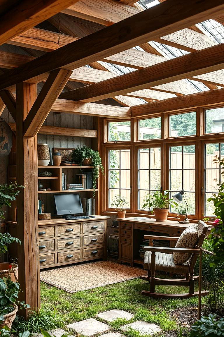 Rustic Garden Office with Natural Wood - 24 Garden Office Ideas