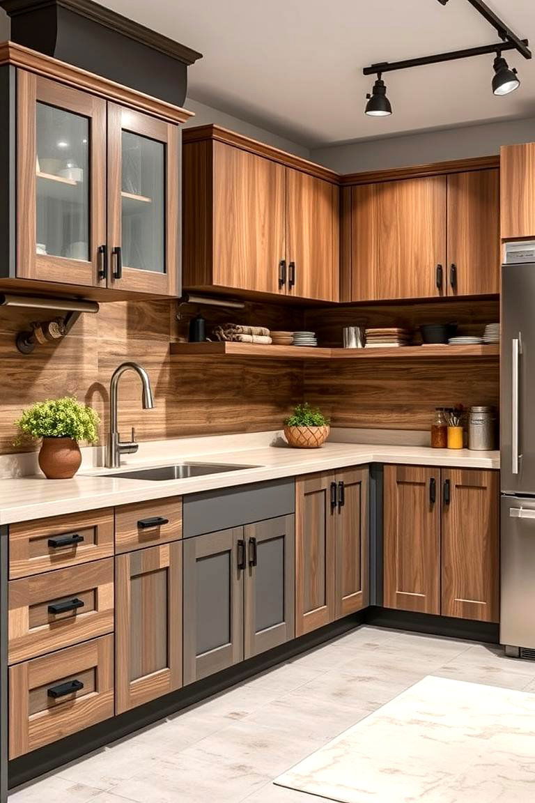 Rustic Gray and Natural Maple - 24 Two Tone Kitchen Cabinet Ideas