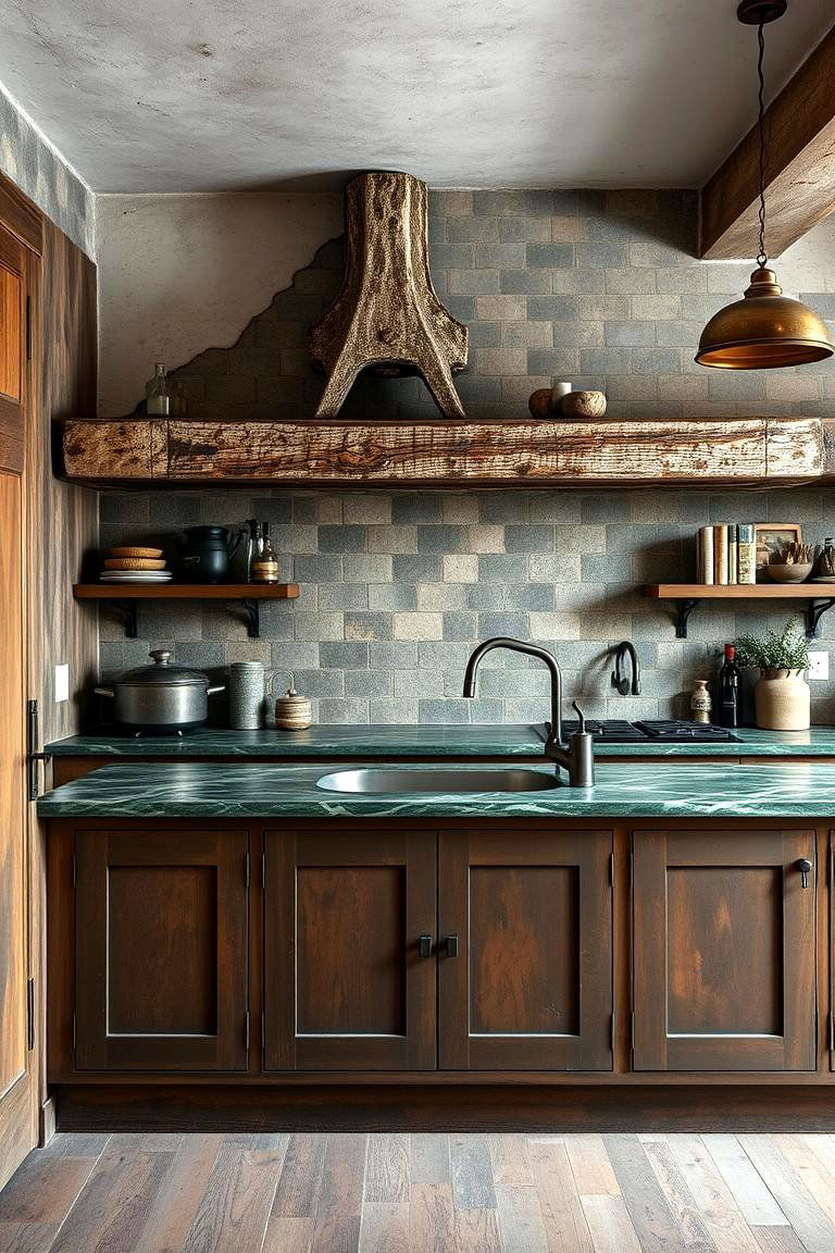 Rustic Green Contrast - 24 Green Marble Countertop Design Ideas