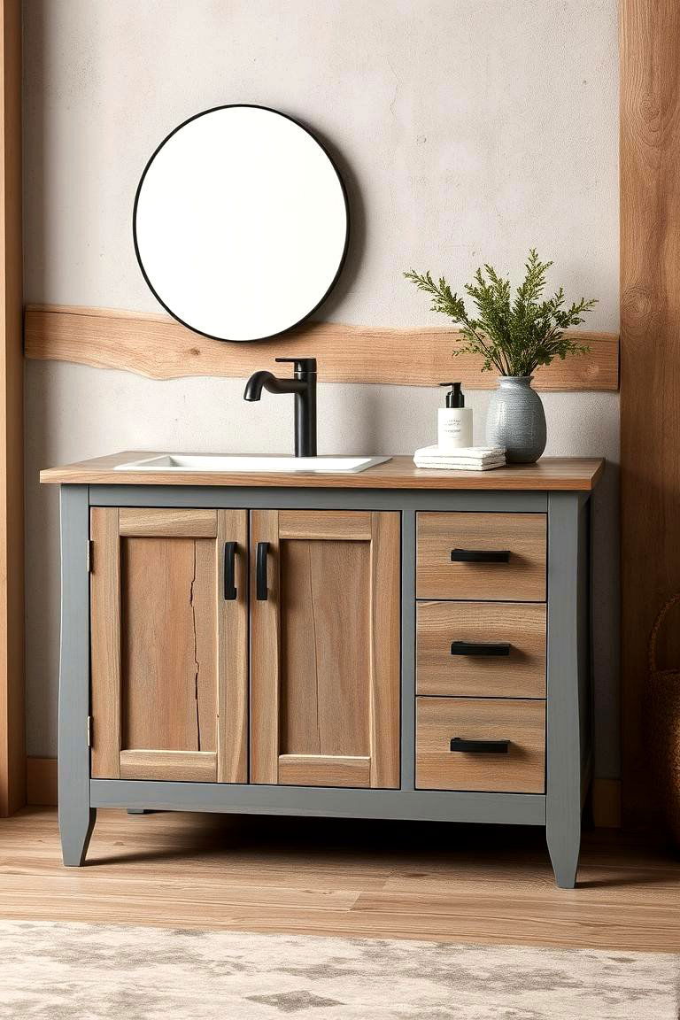 Rustic Grey Vanity with Wood Accents - 24 Grey Bathroom Vanity Design Ideas