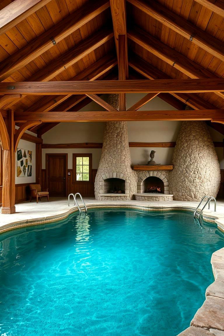 Rustic Indoor Pool with Natural Elements - 24 Indoor Pool Ideas