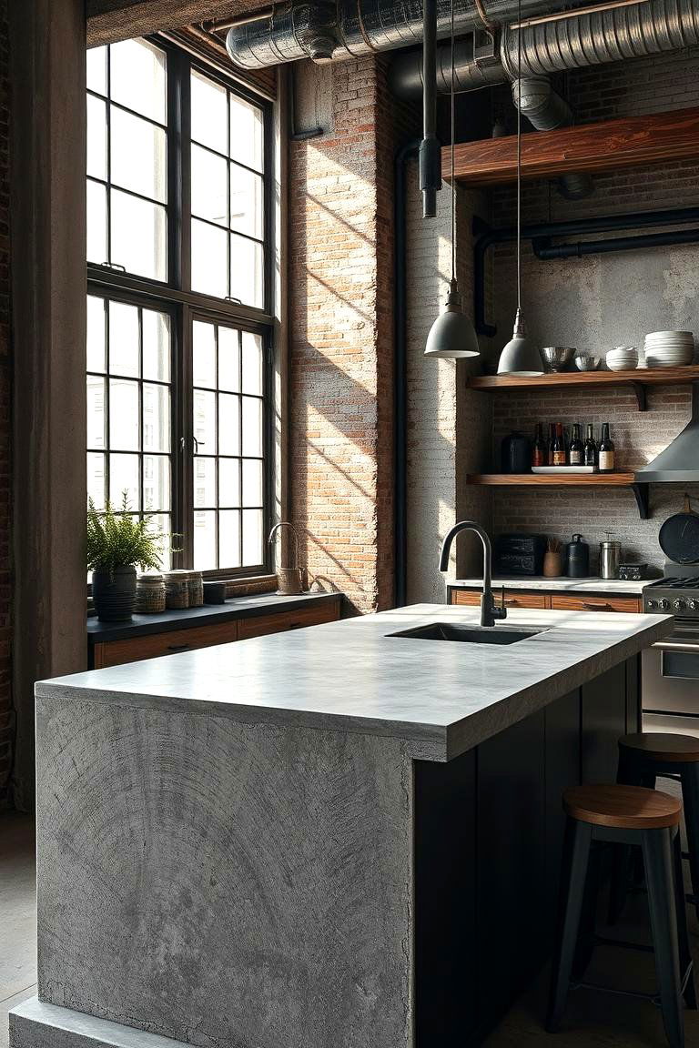 Rustic Industrial Concrete Countertop - 24 Concrete Countertop Ideas