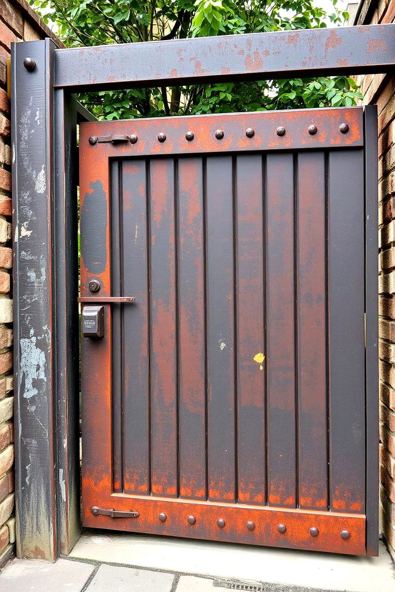 Rustic Industrial Metal Gate - 24 Metal Garden Gate Ideas