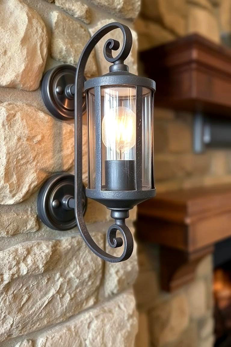 Rustic Iron Sconce - 24 Fireplace Sconces Ideas