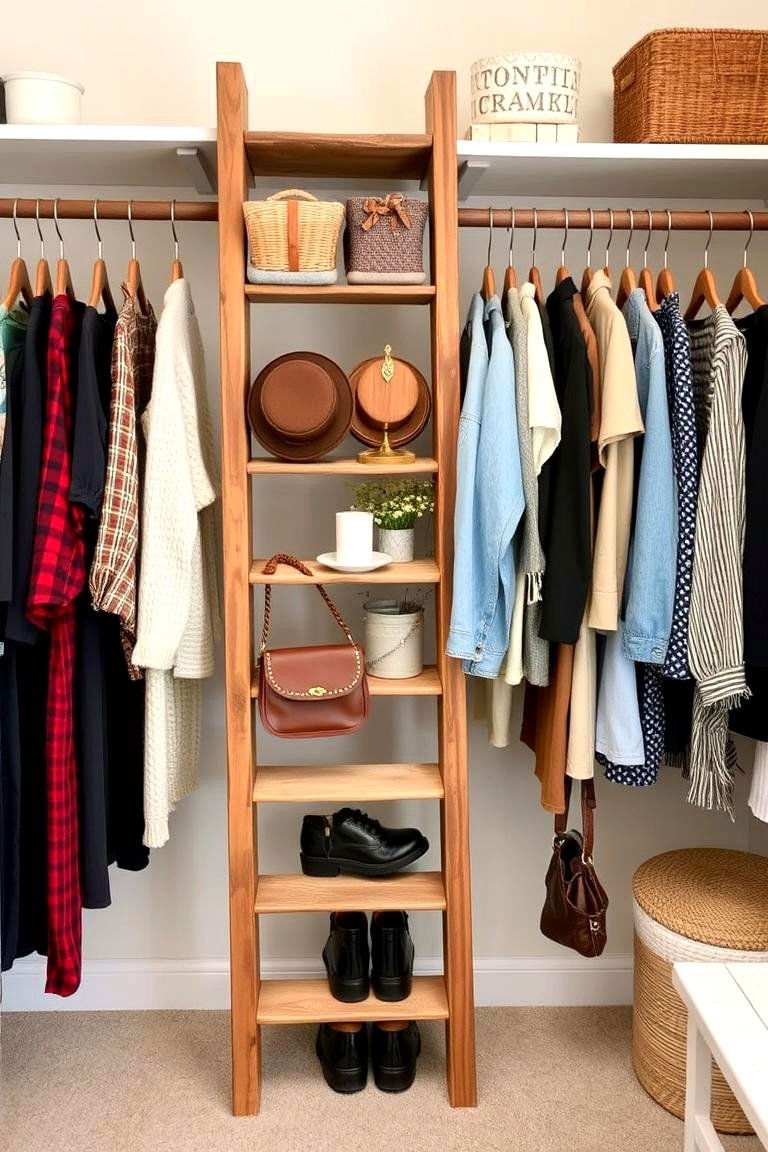 Rustic Ladder Display Rack - 24 Rustic Closet Ideas