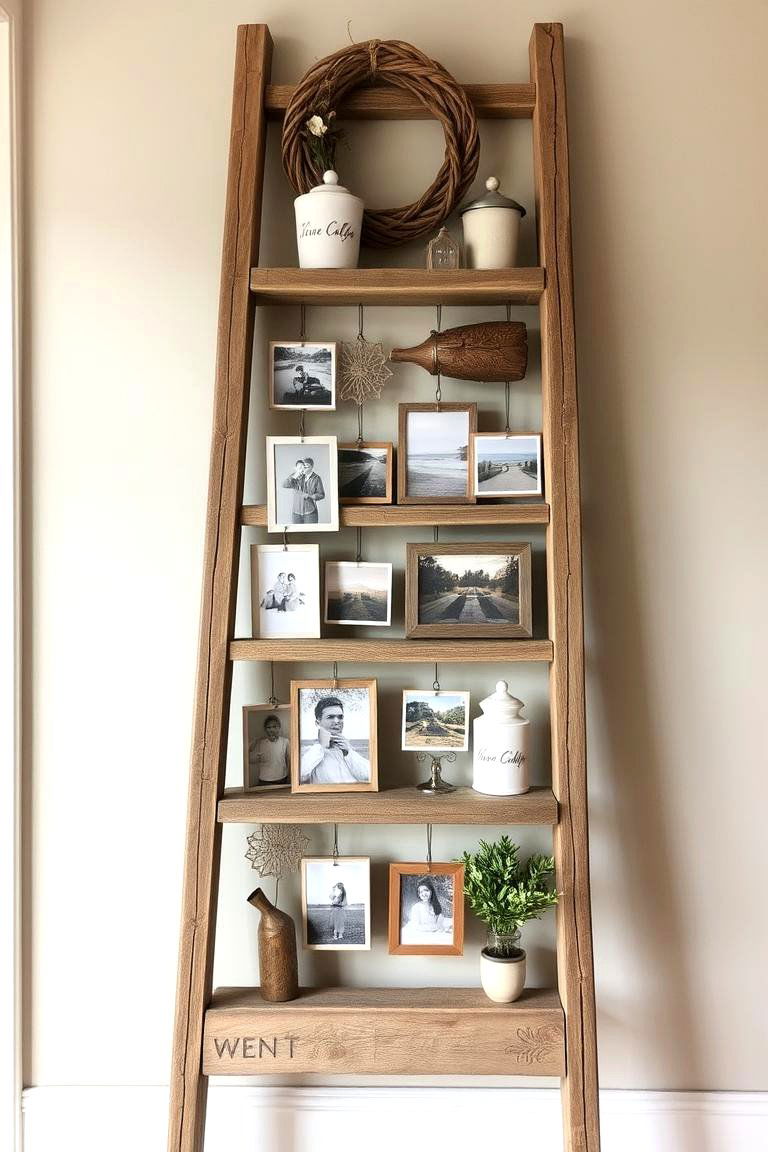 Rustic Ladder Display - 24 Farmhouse Wall Decor Ideas