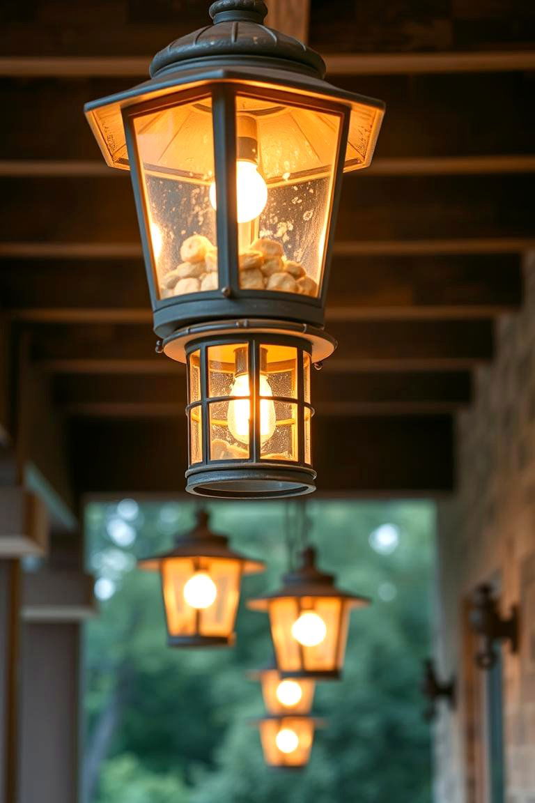 Rustic Lantern Fixtures - 24 Covered Patio Lighting Ideas