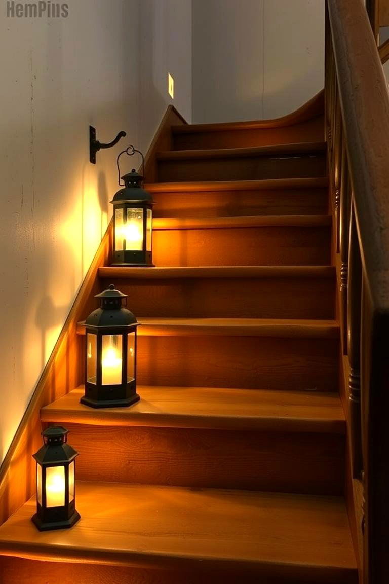 Rustic Lantern Style Stair Lights - 24 Staircase Lighting Ideas