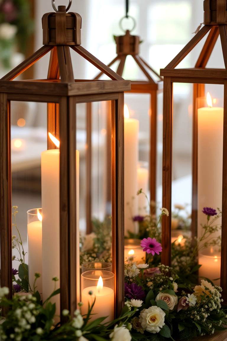 Rustic Lanterns with Tall Candles - 24 Tall Wedding Centerpiece Ideas