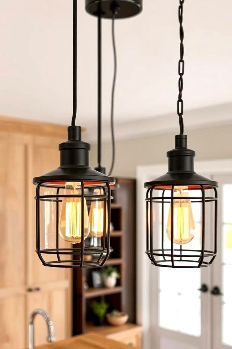 Rustic Lighting Fixtures Above - 24 Rustic Kitchen Island Ideas