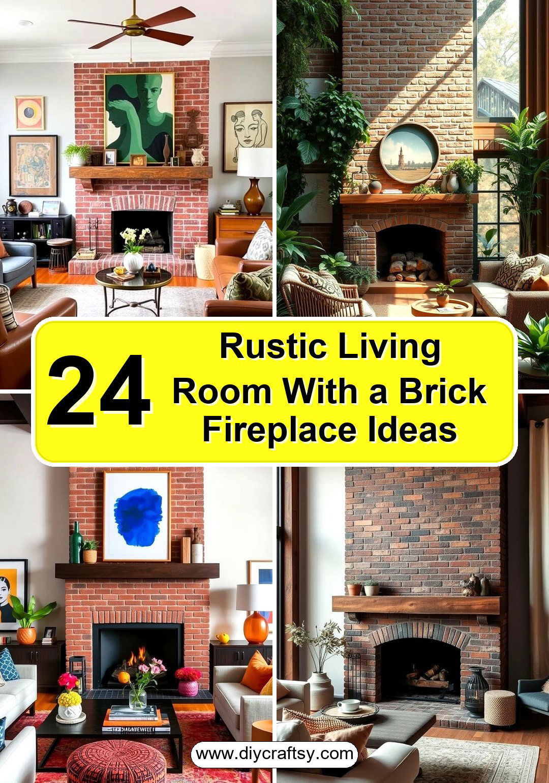 Rustic Living Room With a Brick Fireplace Ideas