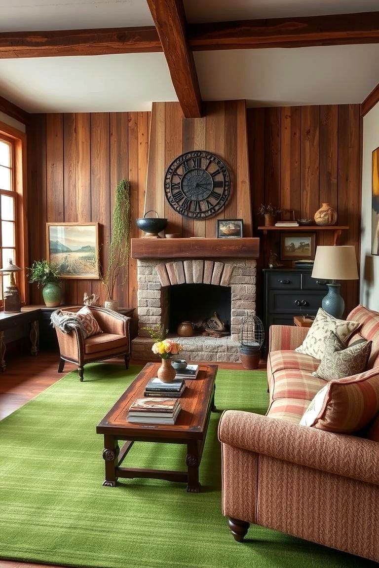 Rustic Living Room with a Green Twist - 24 Green Carpet Living Room Ideas