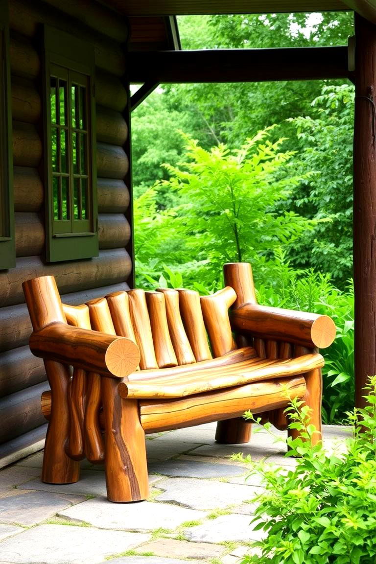 Rustic Log Bench for a Natural Look - 24 Front Porch Bench Ideas
