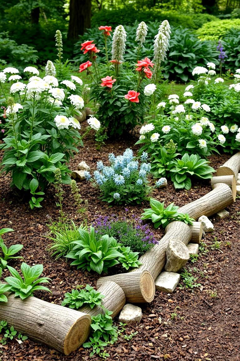 Rustic Log Edging - 24 Shady Garden Ideas