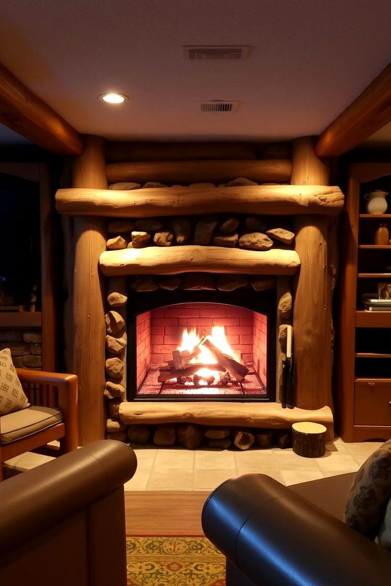 Rustic Log Fireplace - 24 Basement Fireplace Ideas