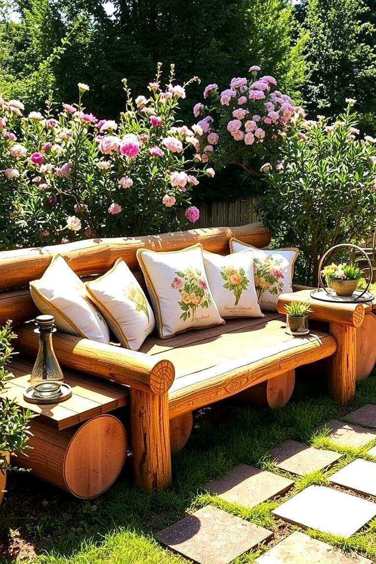Rustic Log Garden Seating - 24 Vintage Garden Ideas