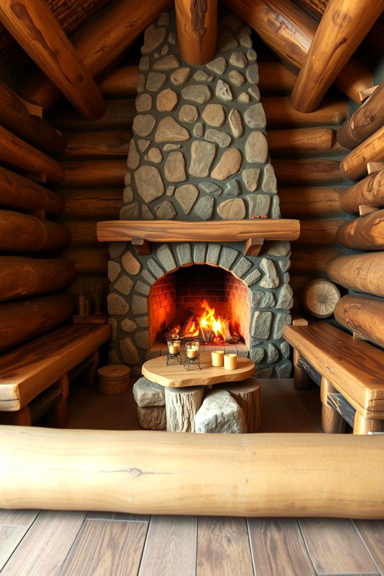 Rustic Log Seating - 24 Fireplace Seating Ideas
