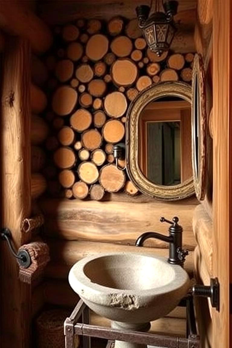 Rustic Log Slice Feature - 24 Wood Trim Accent Wall Ideas