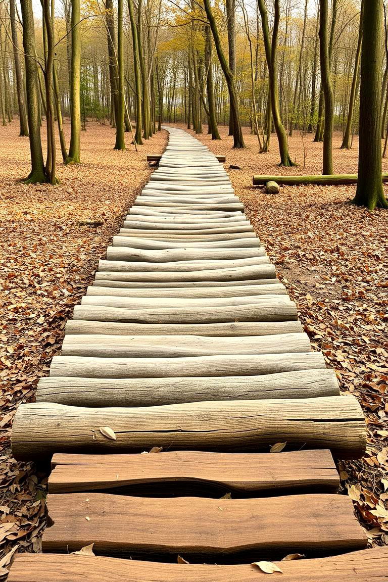 Rustic Log Walkway - 24 Wooden Walkway Ideas