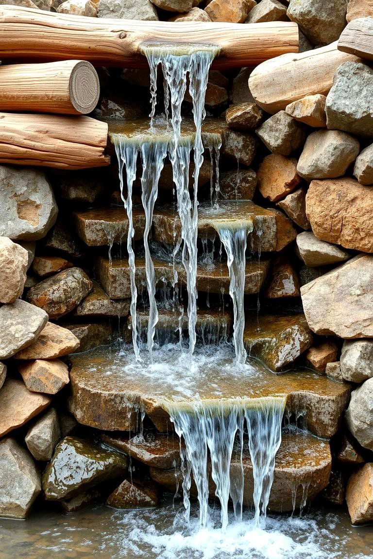 Rustic Log and Stone Waterfall - 24 Pondless Waterfall Design Ideas