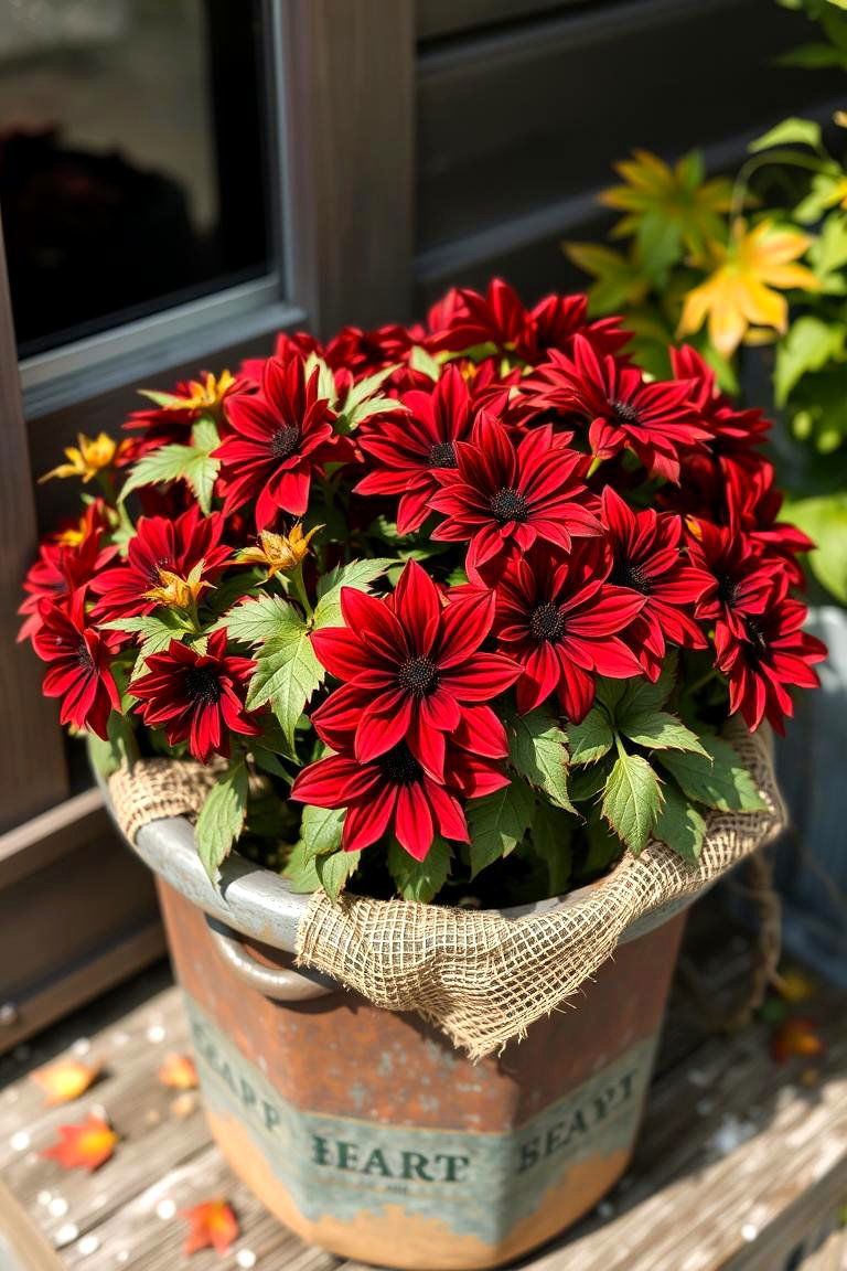 Rustic Maple Leaf Arrangement - 24 Fall Flower Box Ideas