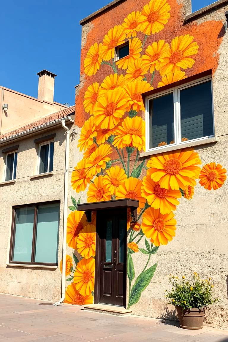 Rustic Marigold Tribute - 24 Flower Murals on Buildings