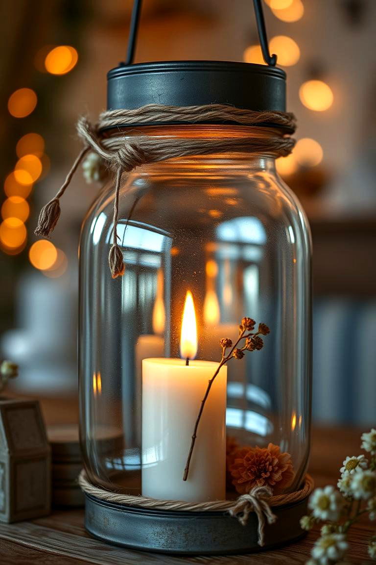 Rustic Mason Jar Lantern - 24 Lantern Centerpiece Ideas