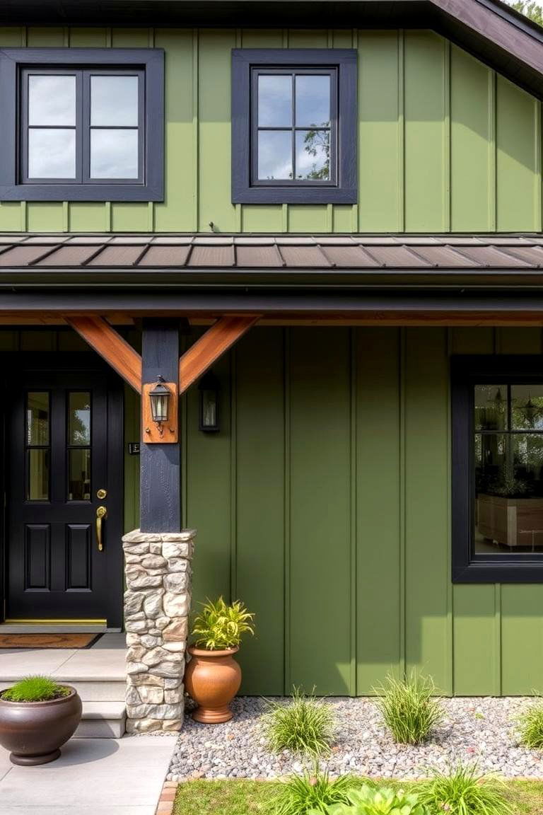 Rustic Meets Contemporary - 24 Green House Exterior With Black Trim